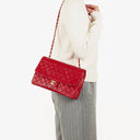 Vintage Chanel Classic Single Flap Bag In Red Quilted Lambskin With 24K Gold-Plated Hardware