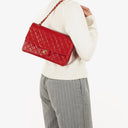 Vintage Chanel Classic Single Flap Bag In Red Quilted Lambskin With 24K Gold-Plated Hardware