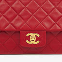 Vintage Chanel Classic Single Flap Bag In Red Quilted Lambskin With 24K Gold-Plated Hardware