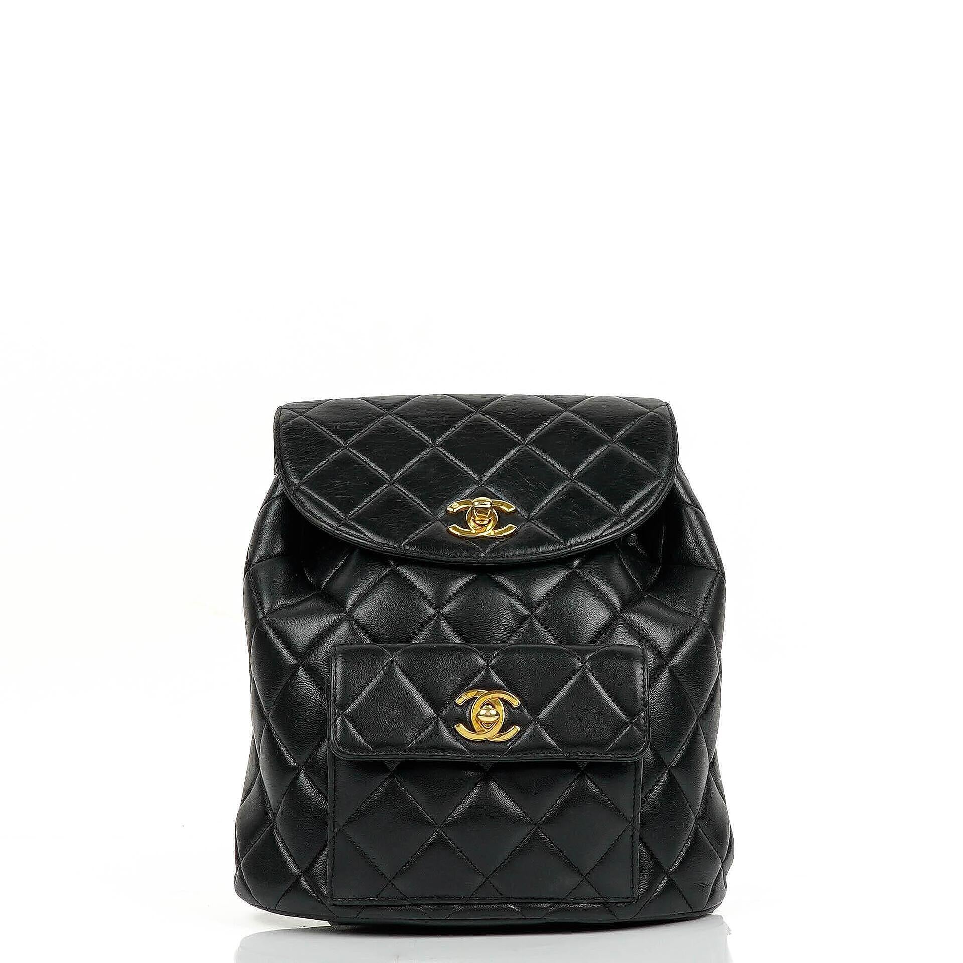 Vintage Chanel Small Duma CC Classic Black Quilted Lambskin Backpack With 24K Gold-Plated Hardware