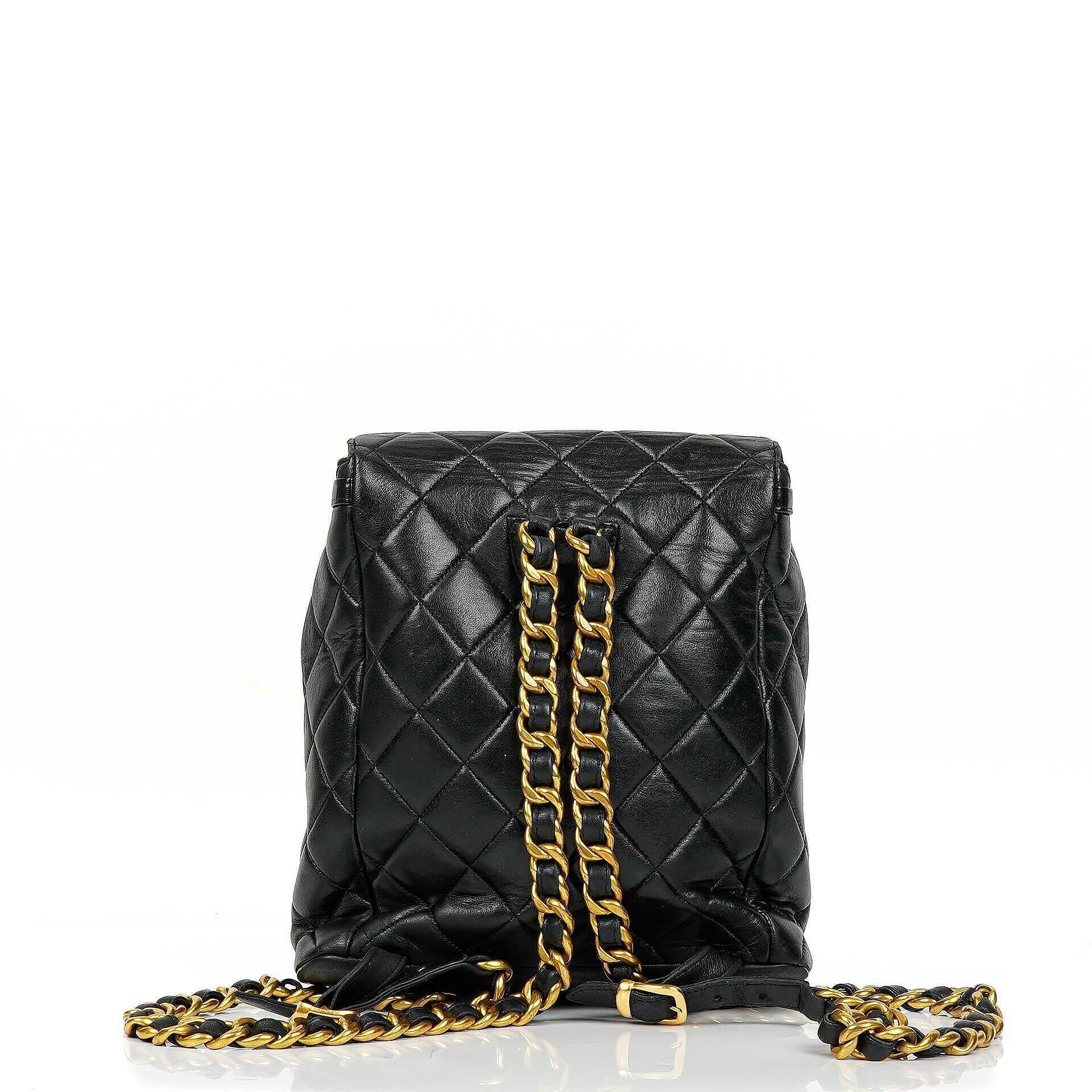 Vintage Chanel Small Duma CC Classic Black Quilted Lambskin Backpack With 24K Gold-Plated Hardware