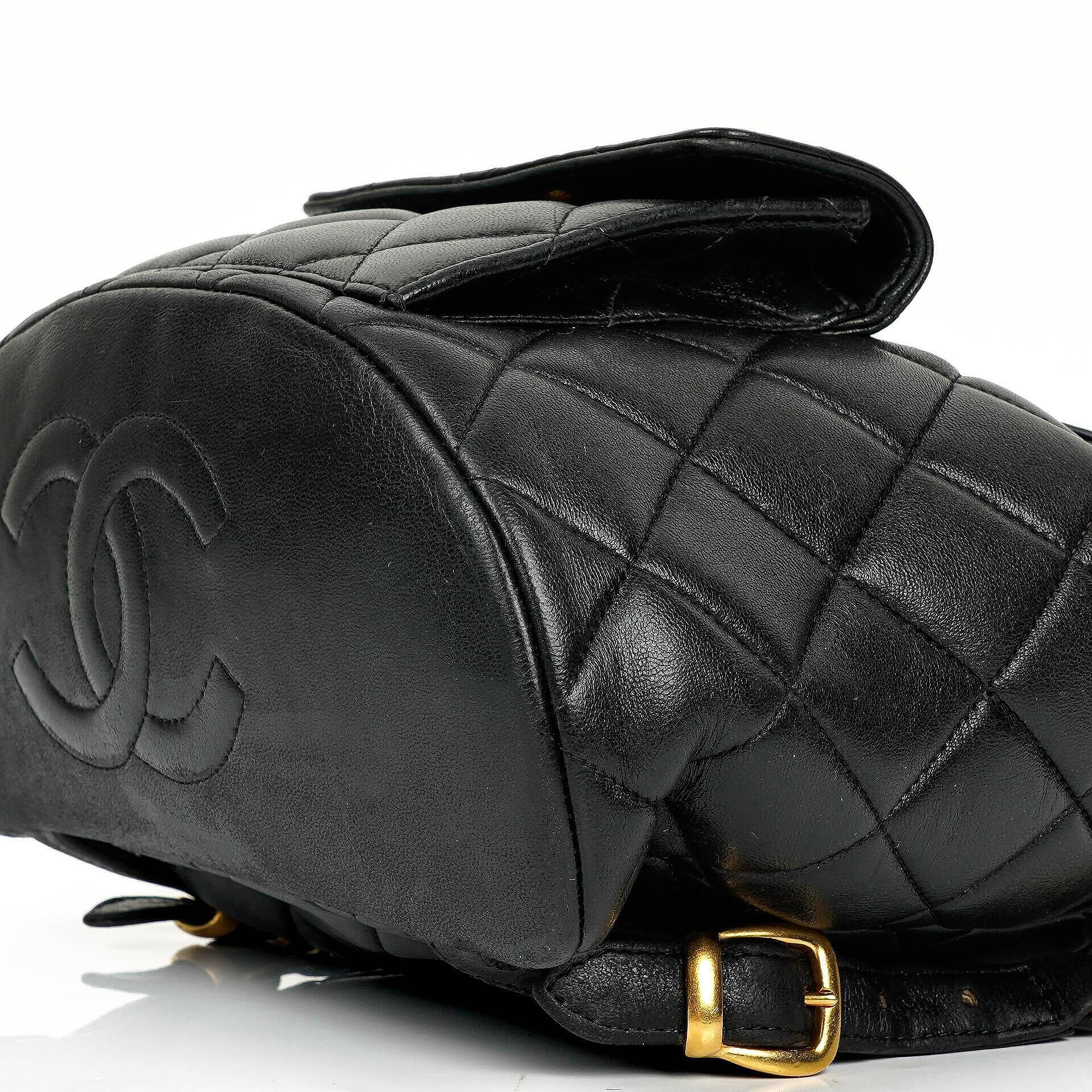 Vintage Chanel Small Duma CC Classic Black Quilted Lambskin Backpack With 24K Gold-Plated Hardware