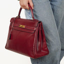 Vintage Hermès Kelly 32 Retourne In Burgundy H Box Calf With Gold Hardware