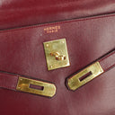 Vintage Hermès Kelly 32 Retourne In Burgundy H Box Calf With Gold Hardware