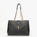 Yves Saint Laurent Classic Chevron Quilted Leather Monogram Black Shopping Tote Bag