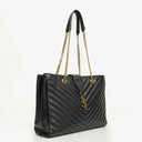 Yves Saint Laurent Classic Chevron Quilted Leather Monogram Black Shopping Tote Bag