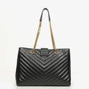 Yves Saint Laurent Classic Chevron Quilted Leather Monogram Black Shopping Tote Bag