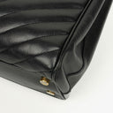 Yves Saint Laurent Classic Chevron Quilted Leather Monogram Black Shopping Tote Bag