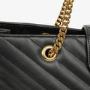 Yves Saint Laurent Classic Chevron Quilted Leather Monogram Black Shopping Tote Bag