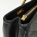 Yves Saint Laurent Classic Chevron Quilted Leather Monogram Black Shopping Tote Bag