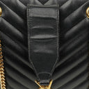 Yves Saint Laurent Classic Chevron Quilted Leather Monogram Black Shopping Tote Bag