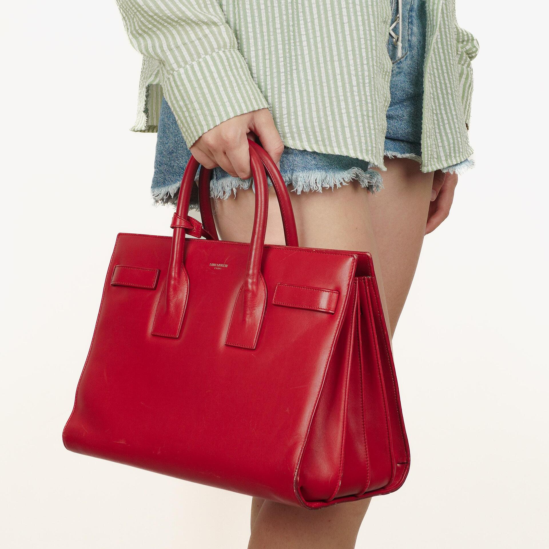 Yves Saint Laurent Red Leather Small Sac de Jour Bag