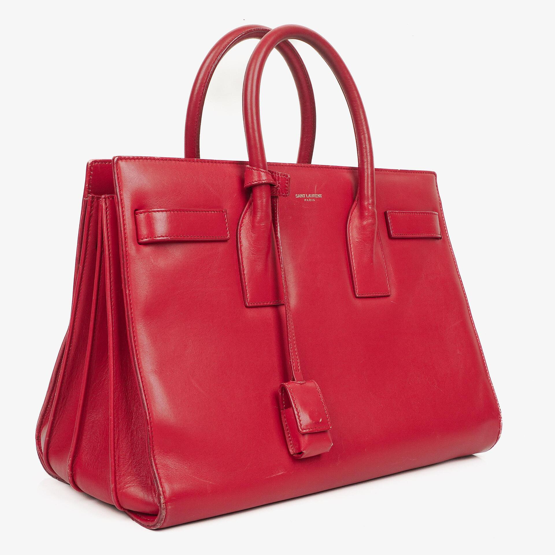 Yves Saint Laurent Red Leather Small Sac de Jour Bag