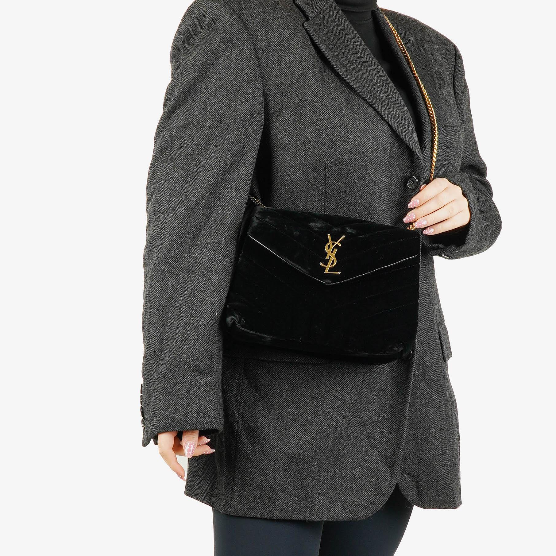 Yves Saint Laurent Velvet Y Quilted Monogram Small Loulou Chain Satchel Bag